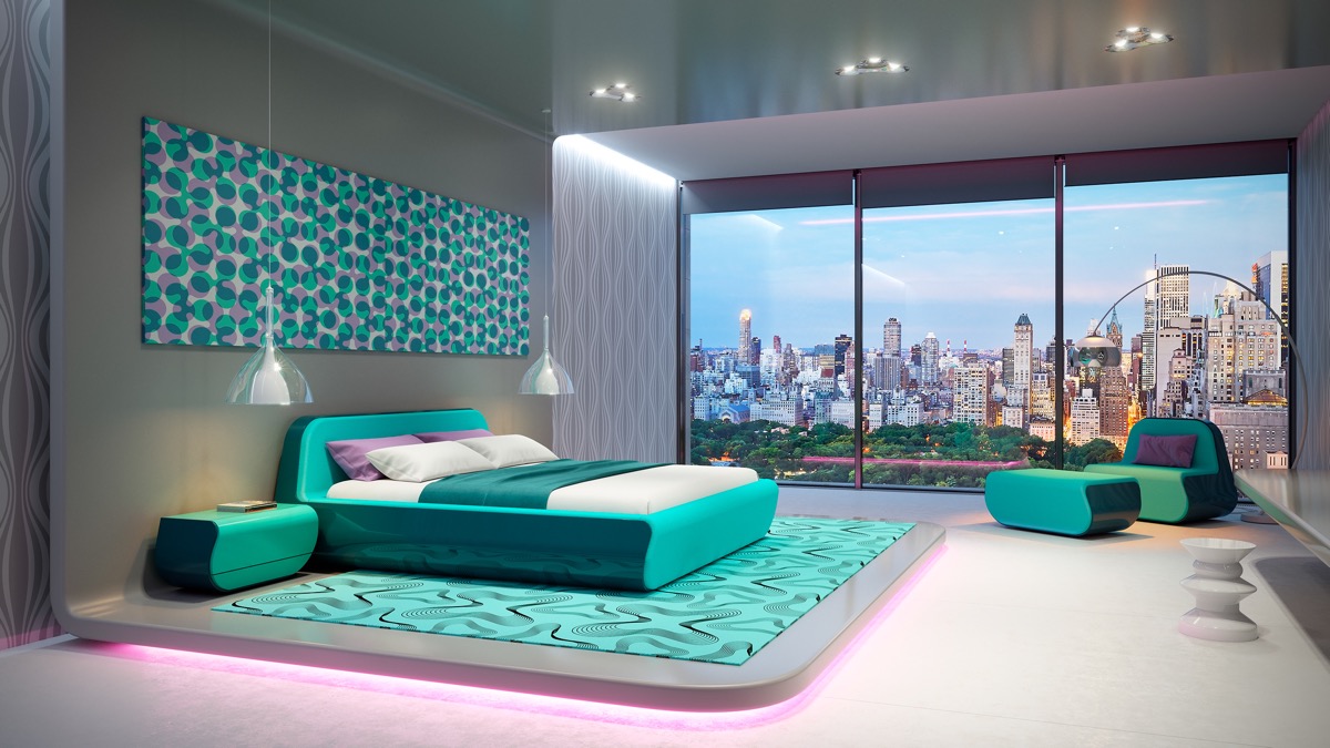 طراحی اتاق خواب توسی فیروزه ای
