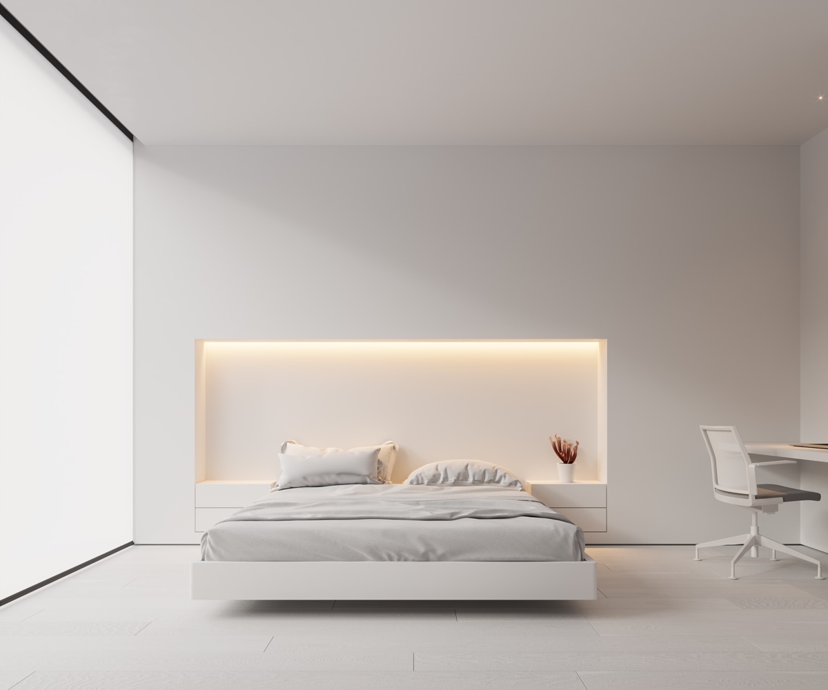 اتاق خواب مینیمالیستی پالت رنگ سفید